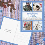 Cartão Postal Feliz Azul Feliz 4 Foto Hanukkah Natal<br><div class="desc">Crie seu próprio Chanucá e cartões com fotos de Natal com essa FELIZ azul giro FELIZ TUDO, foto-cartão modelo design. Personalize com suas fotos e texto para cartões postais de feriado exclusivos em prata azul, branca e azul. Uma escolha divertida para casais e famílias inter-confessionais, esses cartões com fotos apresentam...</div>