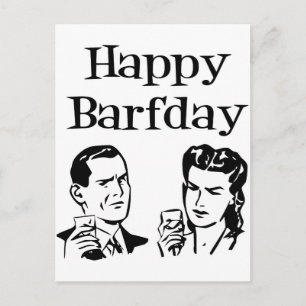 Cartão Postal Feliz Barfday Retro Man & Woman B&W