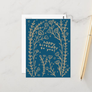 Cartão Postal FELIZ BIRTHDAY - Arroz FLoral Whimsical Sketch
