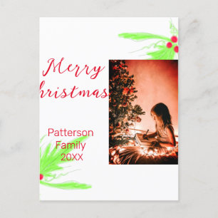 Cartão Postal Feliz Brilho Natal adicione o nome da família de b