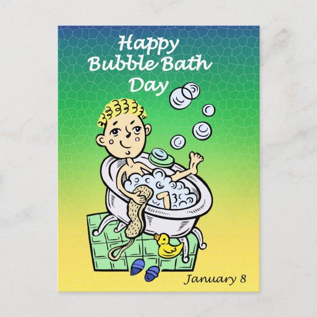 Cartão Postal Feliz Bubble Bath Day 8 de janeiro (Frente)