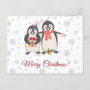 Cartão Postal Feliz Casal Pinguim Feliz de Natal