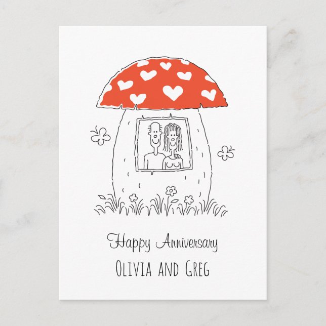 Cartão Postal Feliz Casamento Aniversário Heart Mushroom (Frente)