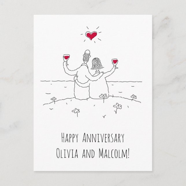 Cartão Postal Feliz Casamento Aniversário Vermelho Casal Casado (Frente)