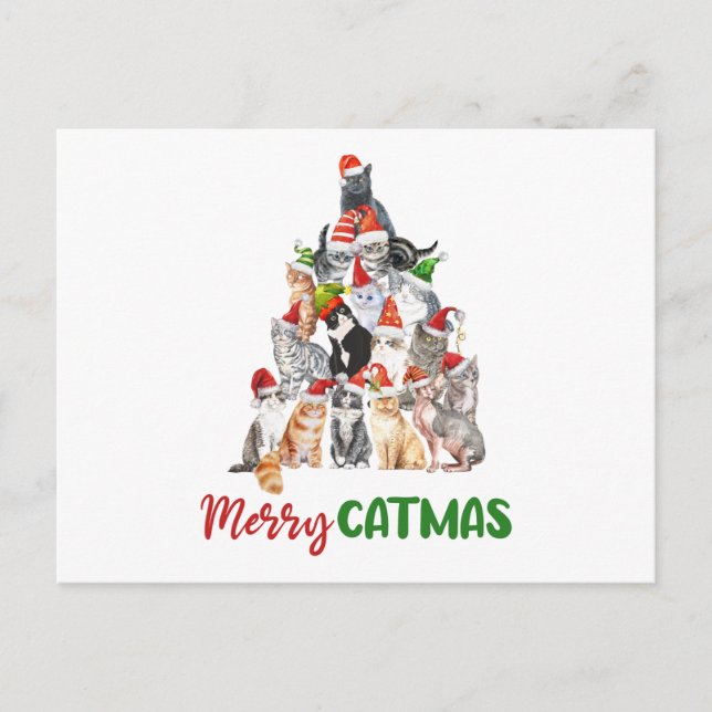 Cartão Postal Feliz Catmas! Árvore de Natal de Cat (Frente)