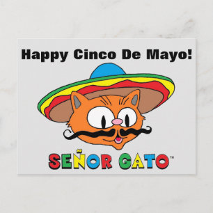 Cartão Postal Feliz Cinco De Mayo Colorful Señor Cute Gato