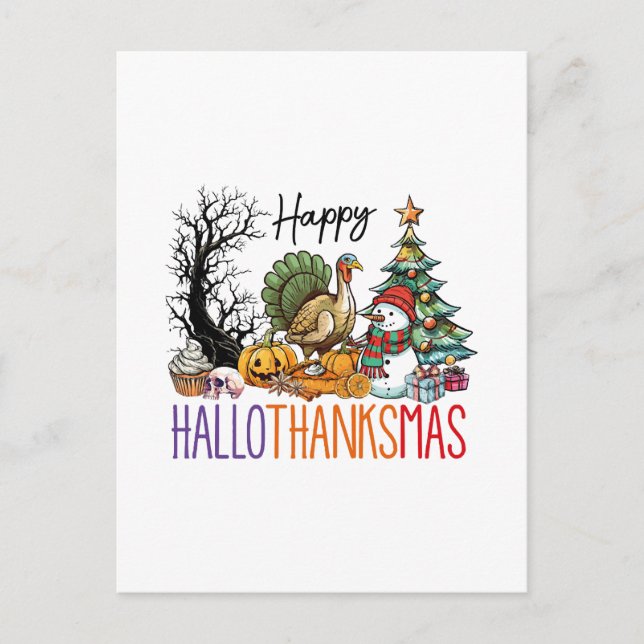 Cartão Postal Feliz Clipart do Hallothanksmas (Frente)