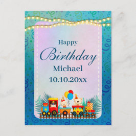 Cartão Postal Feliz Comboio De Aniversário Com Bichinhos