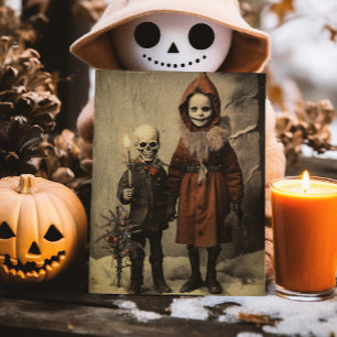 Cartão Postal Feliz Creepmas Assustador Vintage Esqueleto Natal 