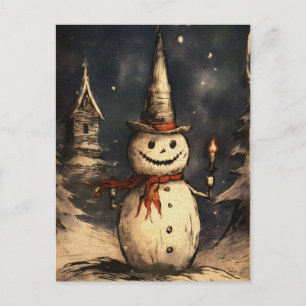Cartão Postal Feliz Creepmas Spooky Snowman Gothic Vintage