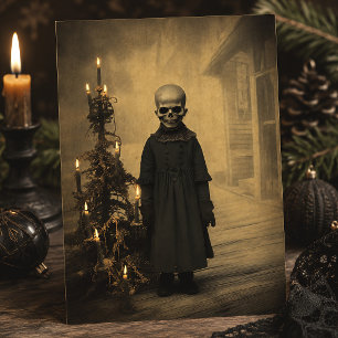 Cartão Postal Feliz Creepmas Vitoriano Esqueleto Natal Gótico