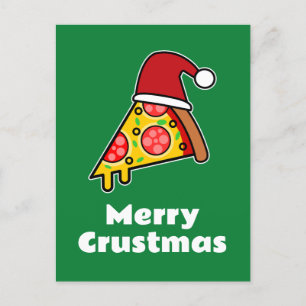 Cartão Postal Feliz Crustmas FUNNY FATI DE PIZZA PAPAI NOEL