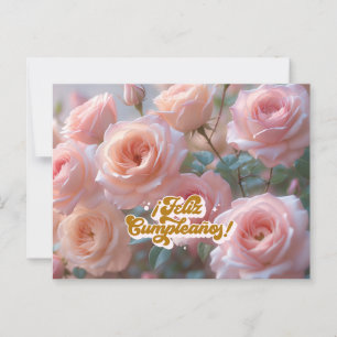 Cartão Postal Feliz Cumpleanos em espanhol Rosas Cor-de-Rosa Ani