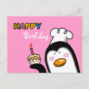 Cartão Postal Feliz cupcake de pinguim de aniversário