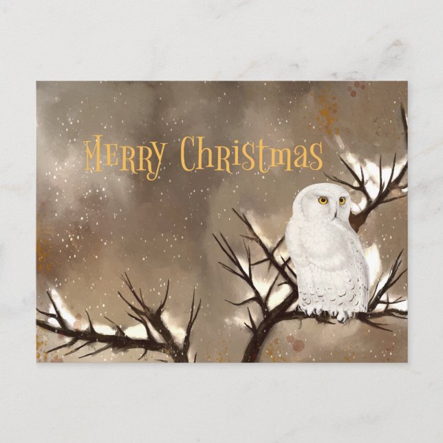 Cartão postal Feliz de Natal Snowy Owl (Frente)