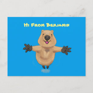 Cartão Postal Feliz design de desenho de quokka