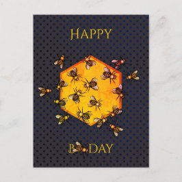 Cartão Postal Feliz dia B Mel abelhas laranja aniversário de div