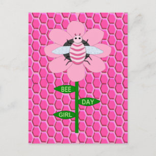 Cartão Postal Feliz Dia da Abelha Menina Abelha Bumblebee Rosa d