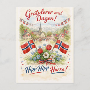 Cartão Postal Feliz Dia da Constituição da Noruega - 17 de Maio 