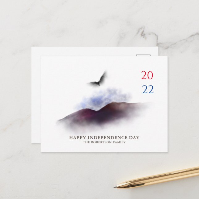 Cartão Postal Feliz Dia da Independência Montanhas de Águia Aqua (Frente/Verso In Situ)