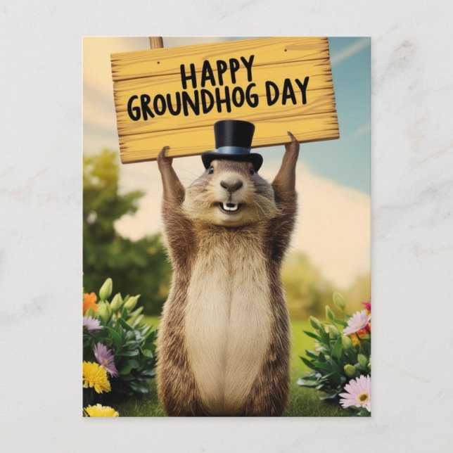 Cartão Postal Feliz Dia da Marmota (Frente)