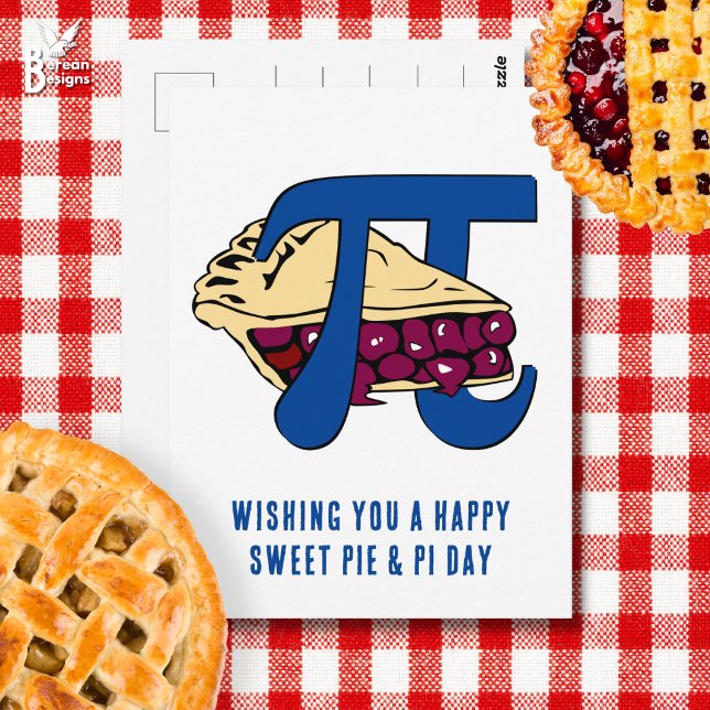 Cartão Postal Feliz Dia da Torta de Cereja Doce PI (Fun CHERRY PIE postcard to celebrate PI DAY on March 14th)