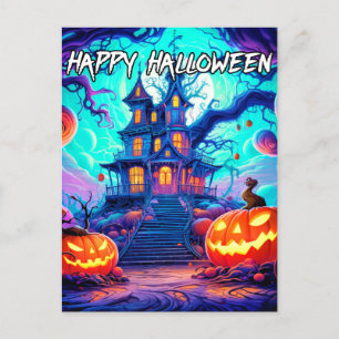 Cartão Postal Feliz Dia das Bruxas   Casa Assaltada Spooky