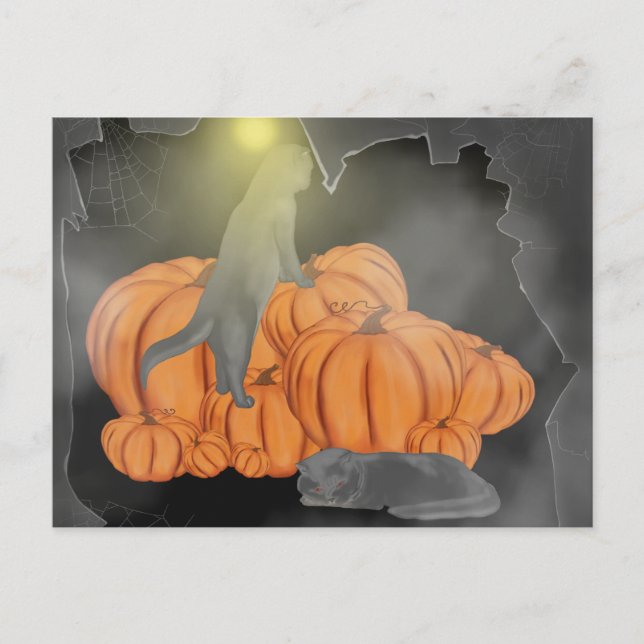 Cartão Postal Feliz Dia das Bruxas. Cat Halloween (Frente)