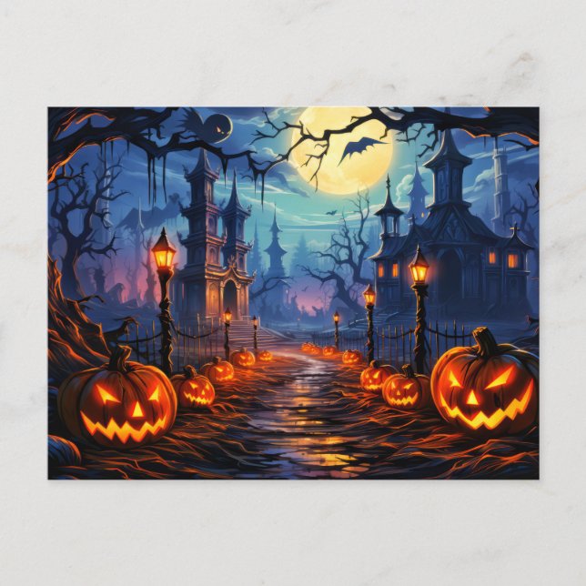 Cartão Postal Feliz Dia das Bruxas do Cemitério Spooky (Frente)