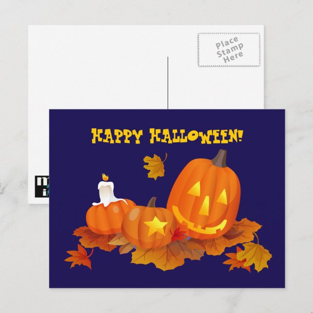 Cartão Postal Feliz Dia das Bruxas! Funny Jack O'Lanterns (Frente/Verso)