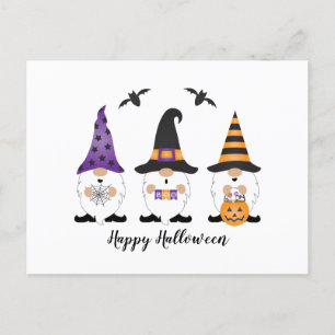 Cartão Postal Feliz Dia das Bruxas Gnomos Roxo Laranja