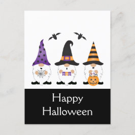 Cartão Postal Feliz Dia das Bruxas Gnomos Roxo Laranja