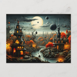 Cartão Postal Feliz Dia das Bruxas | Paisagem guinchada