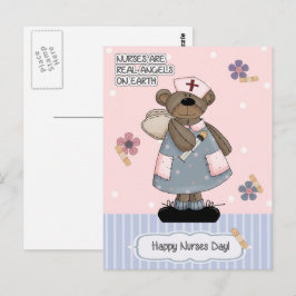 Cartão Postal Feliz Dia das Enfermeiras. Anjo do Urso de Teddy