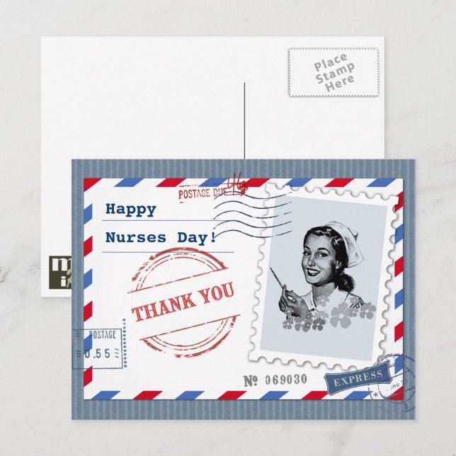 Cartão Postal Feliz Dia das Enfermeiras. Enfermeiro Retro (Frente/Verso)