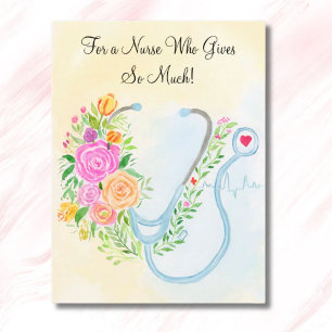 Cartão Postal Feliz Dia das Enfermeiras Floral Estetoscópio Apre