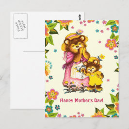 Cartão Postal Feliz Dia das Mães. Família de Ursos Vintage