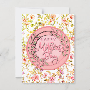Cartão Postal Feliz Dia das Mães Floral Rosa Elegante Moderno