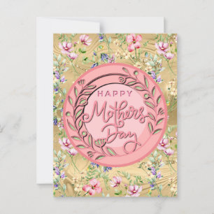 Cartão Postal Feliz Dia das Mães Floral Rosa Elegante Moderno