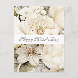 Cartão Postal Feliz Dia das Mães Ivory creme Floral script