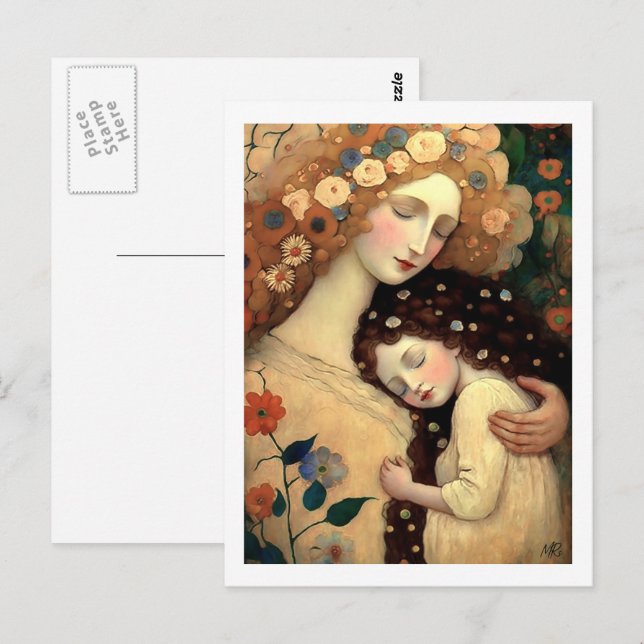 Cartão Postal Feliz Dia das Mães Mãe e Filha Pintura  (Frente/Verso)