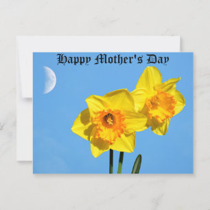 Cartão Postal Feliz Dia das Mães Narcisos Flores Medalha de Ouro