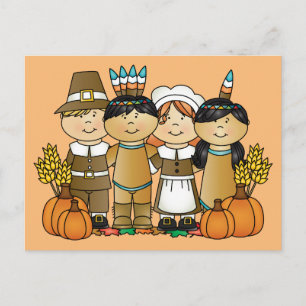 Cartão Postal Feliz Dia de Ação de Graças a Crianças