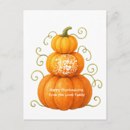 Cartão Postal Feliz Dia de Ação de Graças Abóboras Agradecidas