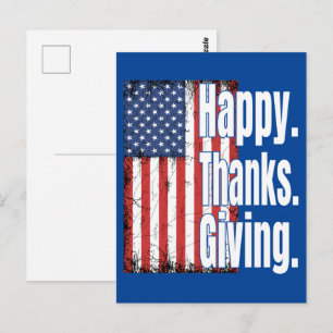 Cartão Postal Feliz Dia de Ação de Graças Bandeira Americana 