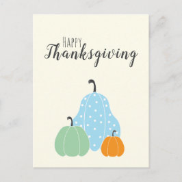 Cartão Postal Feliz Dia de Ação de Graças Bonito Pumpkins Verde