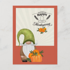 Cartão Postal Feliz Dia de Ação de Graças Gnomo Fofo