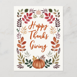 Cartão Postal Feliz Dia de Ação de Graças Pumpkin e Folhas de ou