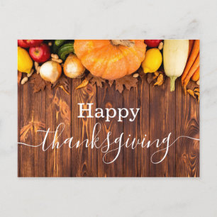 Cartão Postal feliz dia de ação de graças, rustic wood holiday s