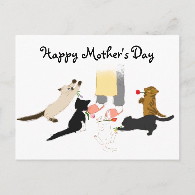 Cartão Postal Feliz Dia de as mães com Gatinho. (Frente)